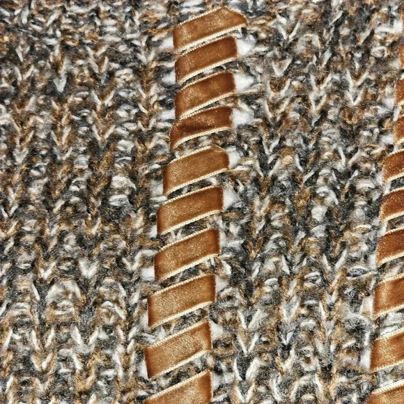 VTG GeeGee Cable Knit Sweater Sz Lg Suede Textured Design Inserts Brown,Black - Picture 5 of 12